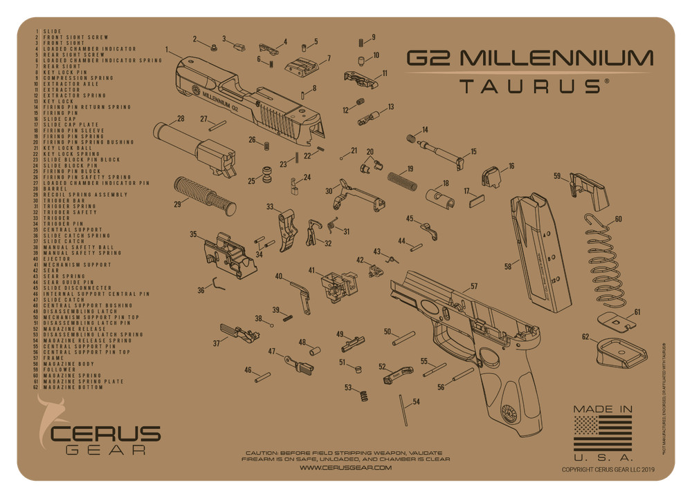 Taurus G2 Millenium Pro Armorers Premium Bench Cleaning Mat Cerus Gear FDE