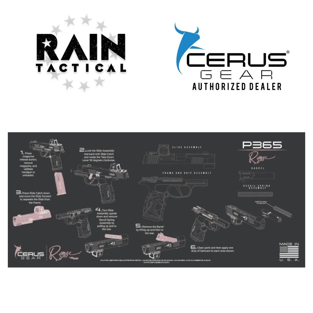 Sig Sauer P365 XL ROSE Instructional Gun Cleaning Mat Jumbo 12″ X 27″ Cerus Gear