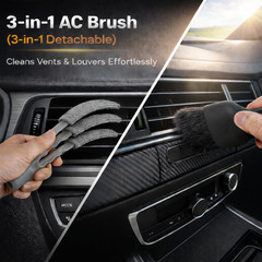 Car Interior Glass Cleaning Kit 3 Graded Boar Brushes 180° Swivel Retractable