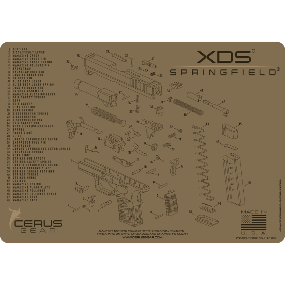 For Springfield XDS Armorers Cleaning Mat Cerus Gear PREMIUM Made in USA FDE