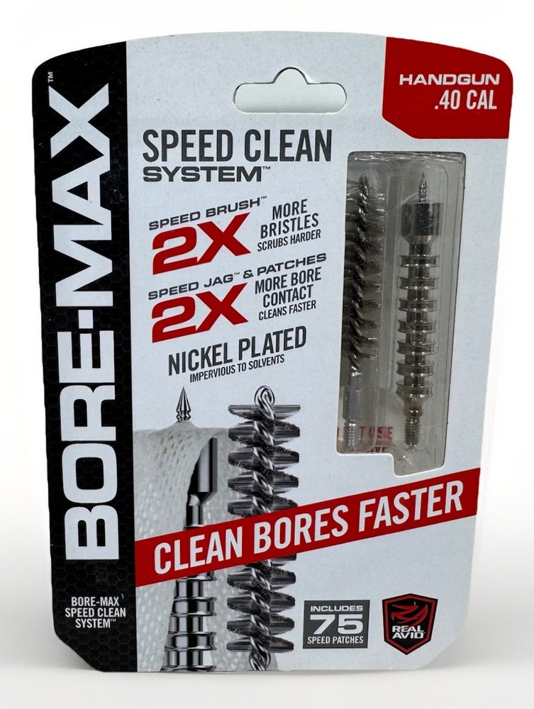.40 Caliber Handgun Real Avid Bore-Max Speed Clean Kit w/ Patches – NEW