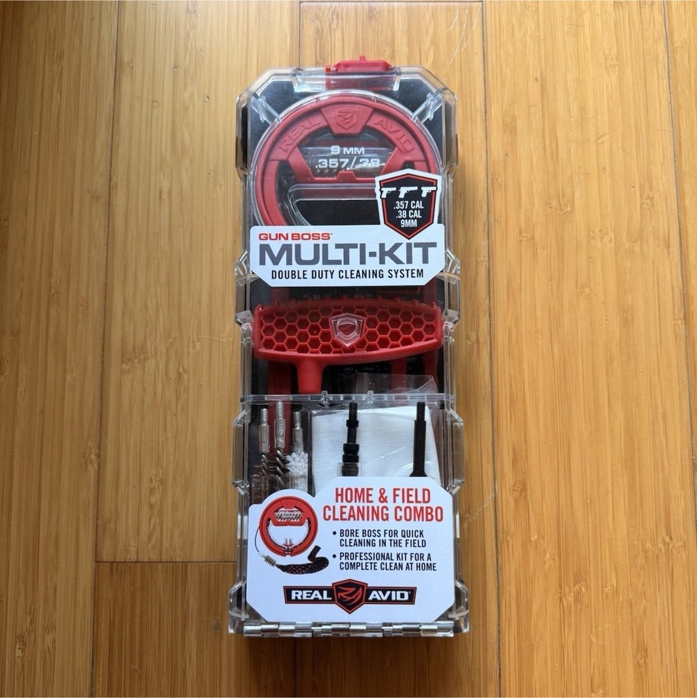Real Avid Gun Boss Multi-Kit Cleaning Kit w/ Case 9mm/.357/.38 Black/Red