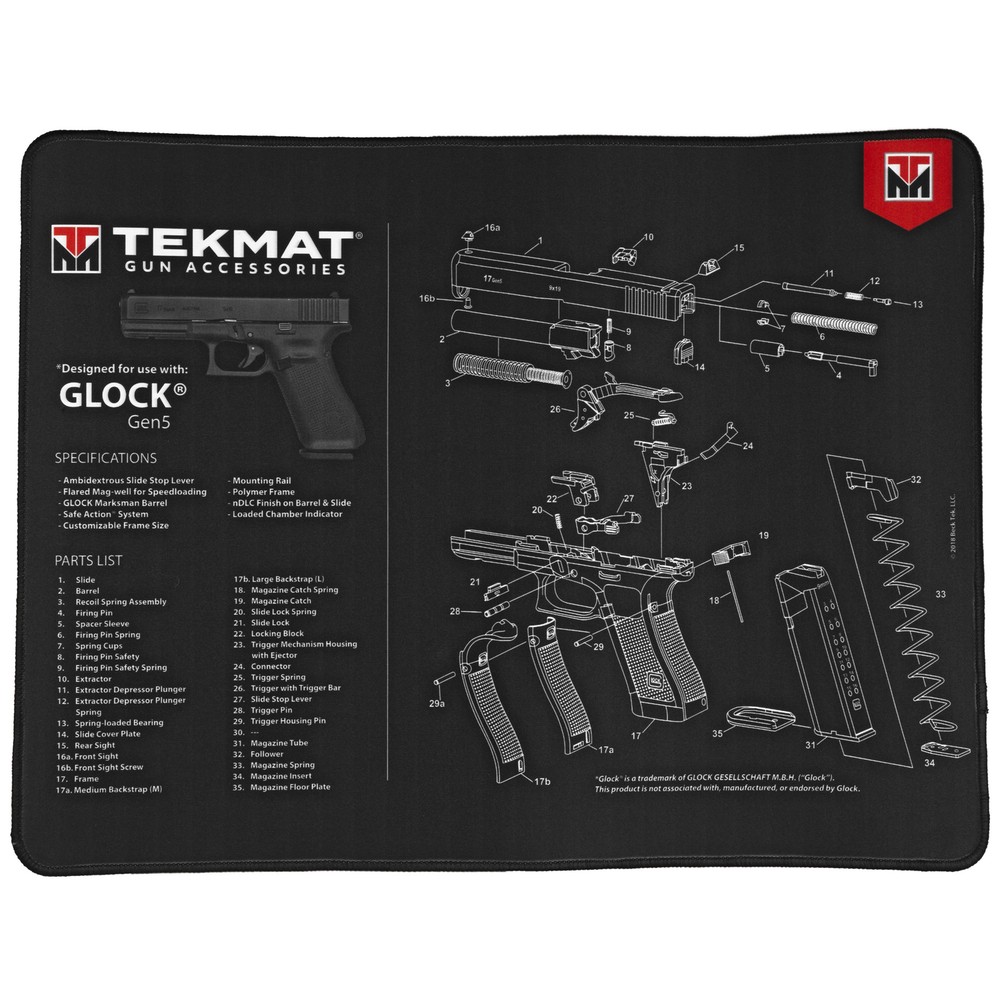TekMat Ultra Cleaning Mat For Glock Gen 5 1/4? 15?X20? Black – TEK-R20-GLOCK-G5