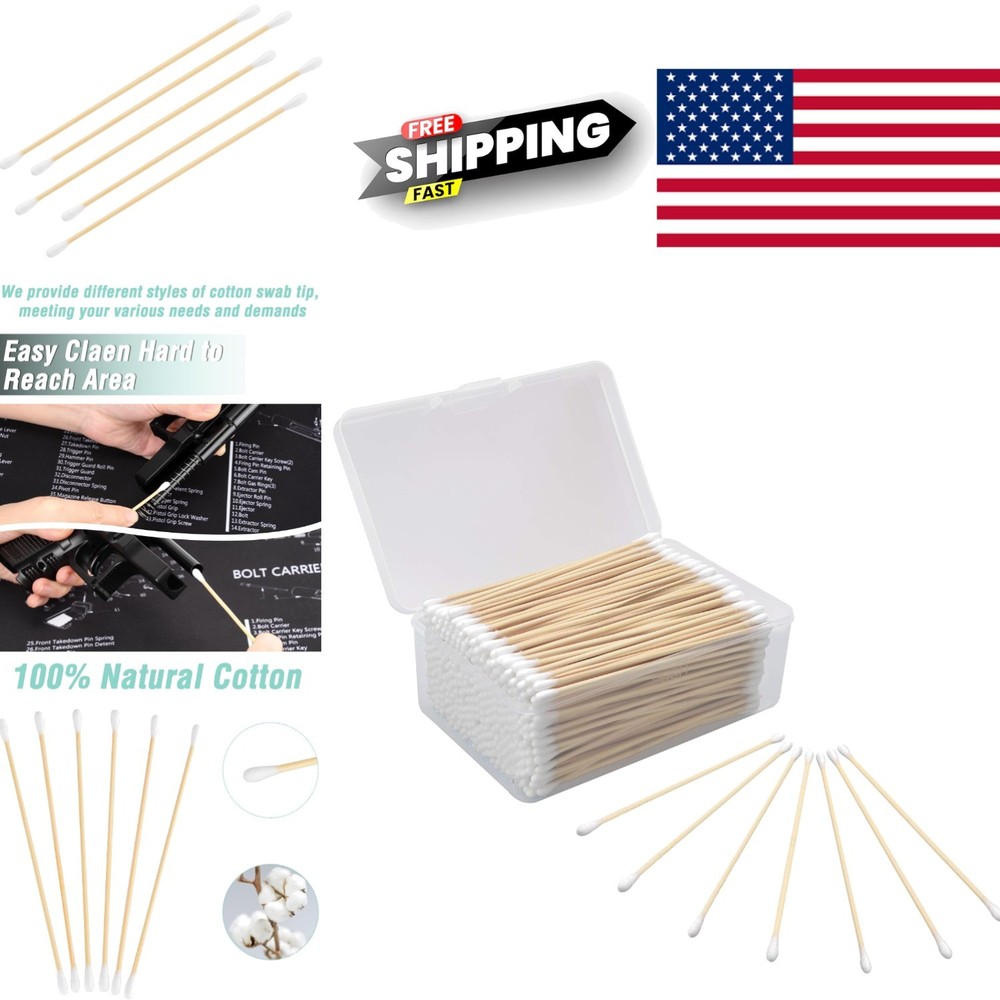 6 Inch Cotton Gun Cleaning Swabs with Bamboo Handle Double Ends Tips 500pcs