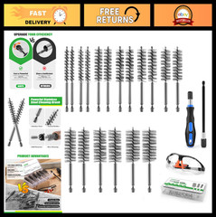 21Pcs Stainless Steel Bore Brush Set, 9 Sizes for Drill, Pipe & Engine Cleaning