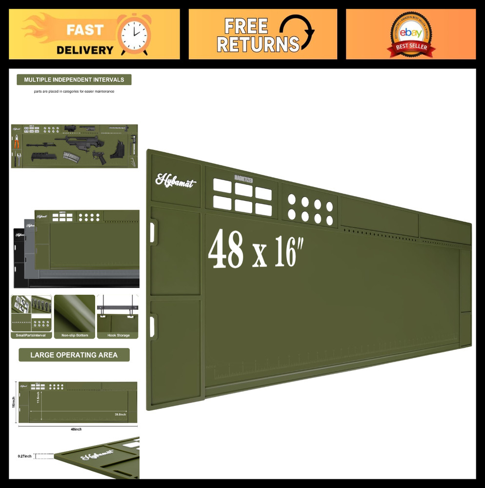 Extra Large Gun Cleaning Mat 48″x16″ – Magnetic, Anti-Slip Rubberized Gunsmith M
