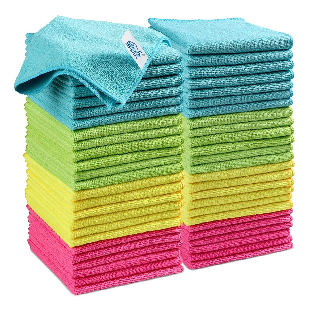 HOMEXCEL 50-Pack Microfiber Cleaning Cloths 11.5×11.5 Assorted 4-Color