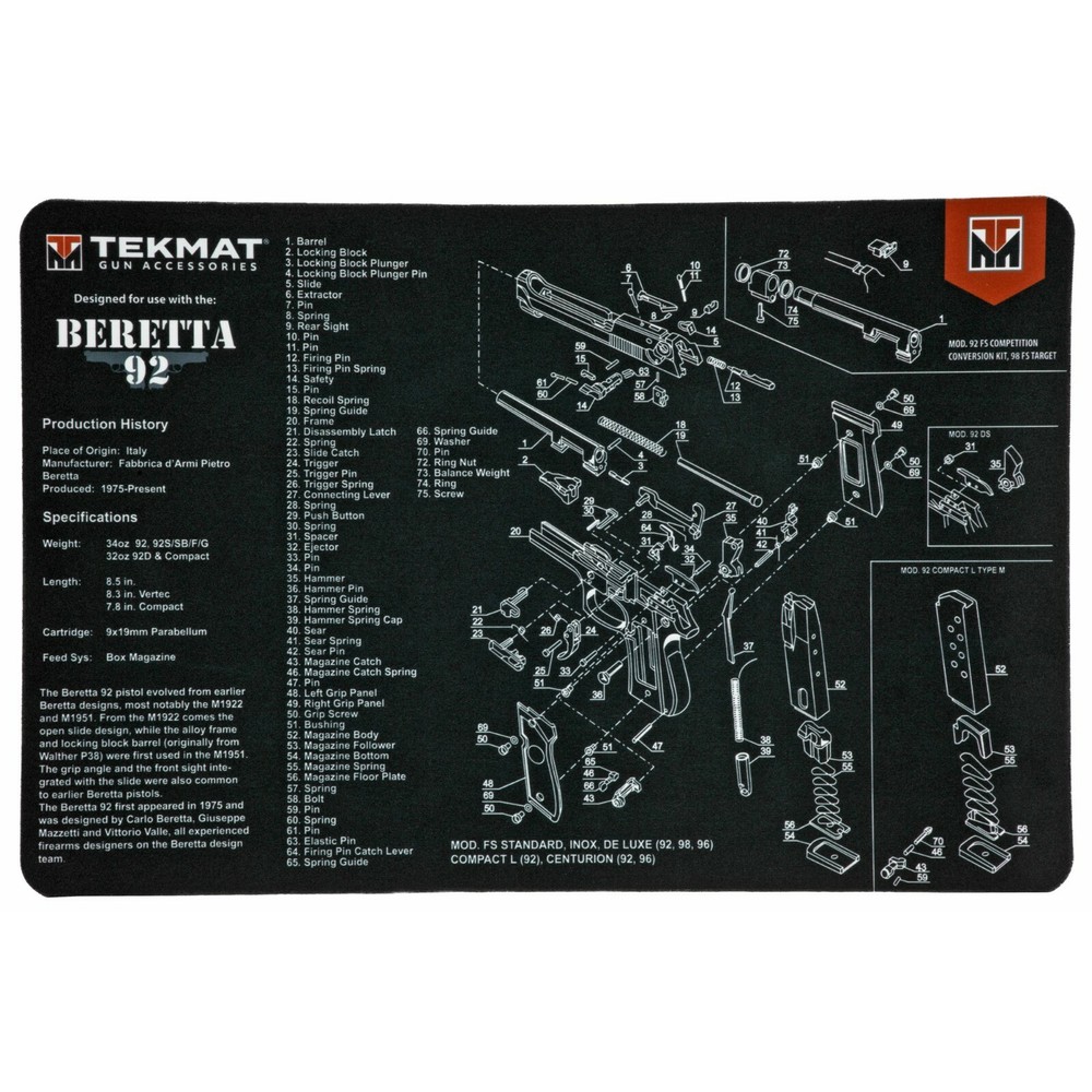 TEKMAT BERETTA 92 9MM PISTOL GUN CLEANING GUNSMITH BENCH MAT