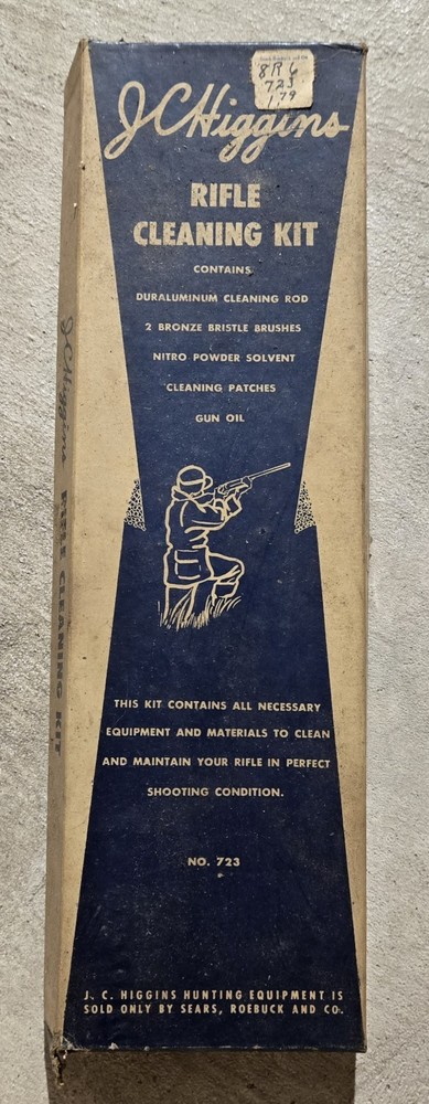 Vintage J C Higgins Rifle Cleaning Kit Higgins No 723 3 pc Rods Jag Patch Holder