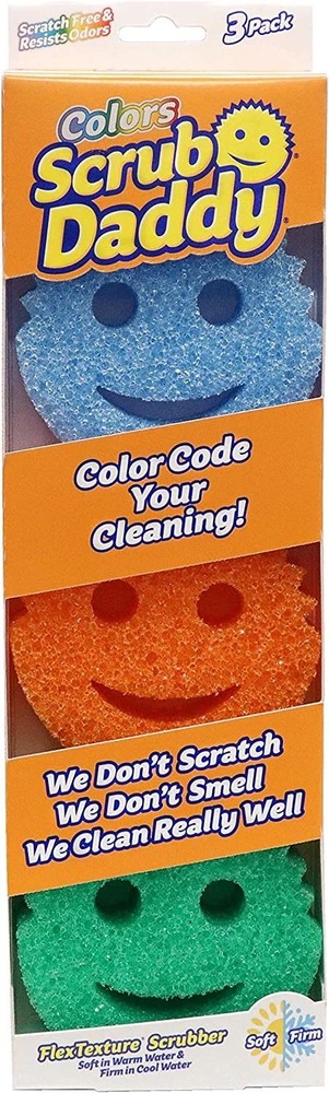 Scrub Daddy Colors Flexible 3pk Multicolor Silicone Cleaning Sponges Art Supplie
