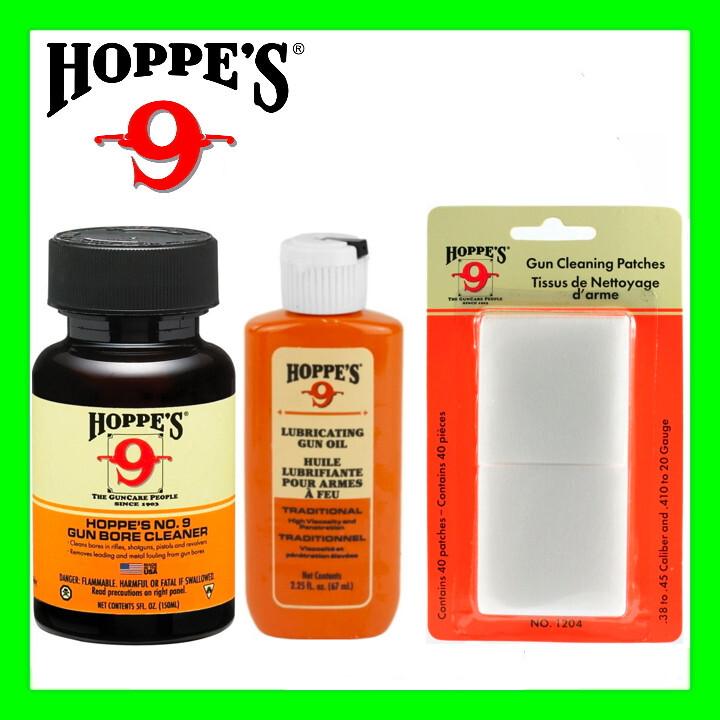 Hoppe’s #9 Gun Cleaning Kit Bore Solvent, Lubricating Oil & .38-.45 Patches 40ct