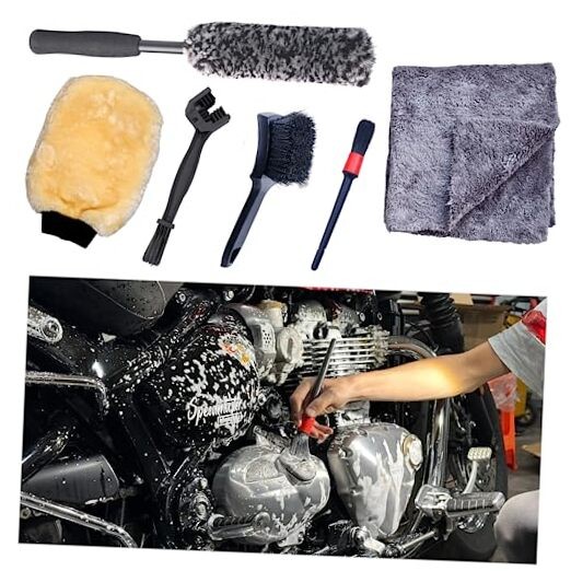 Motorcycle Cleaning Kit 6 Pack Design for Chrome, Woolies Brush, Grey (6 Pack)
