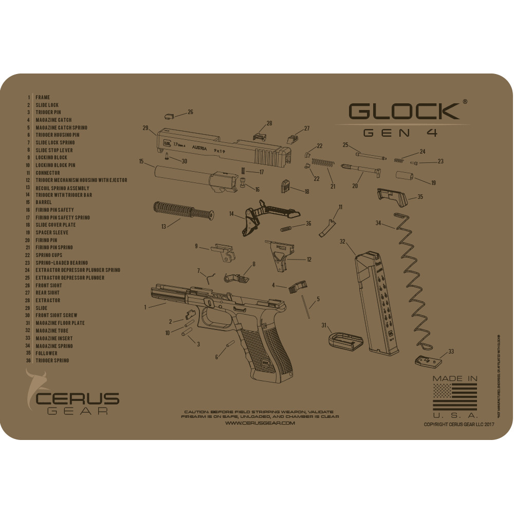 For Glock GEN 4 BENCH MAT 17 19 20 21 22 23 26 34 35 36 FDE