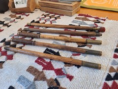 Two Antique 19th Cent Oak Wood and Threaded Brass End Rifle Barrel Cleaning Rods