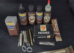 Lot Of Outers Gun Cleaning Supplies .357 .38 9mm 22 Calibers Patches Oil Solvent