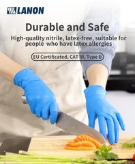 LANON Nitrile Gloves – Food-Safe, Chemical Resistant, Powder-Free, Textured, Sma
