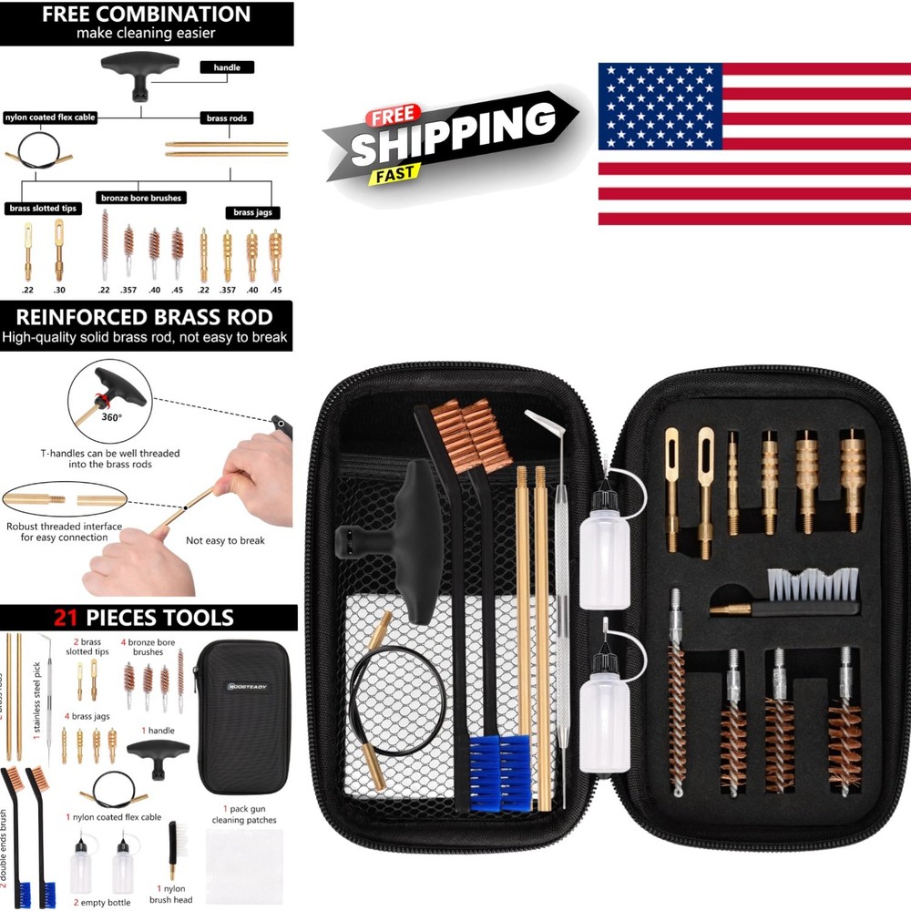 Compact Gun Cleaning Kit with Zippered Case and 10.5 Inch Brass Cleaning Rod
