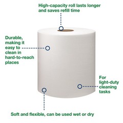Tork Light Duty Cleaning Cloth Giant Roll, White W1, 1450 Count, Wet/Dry Use