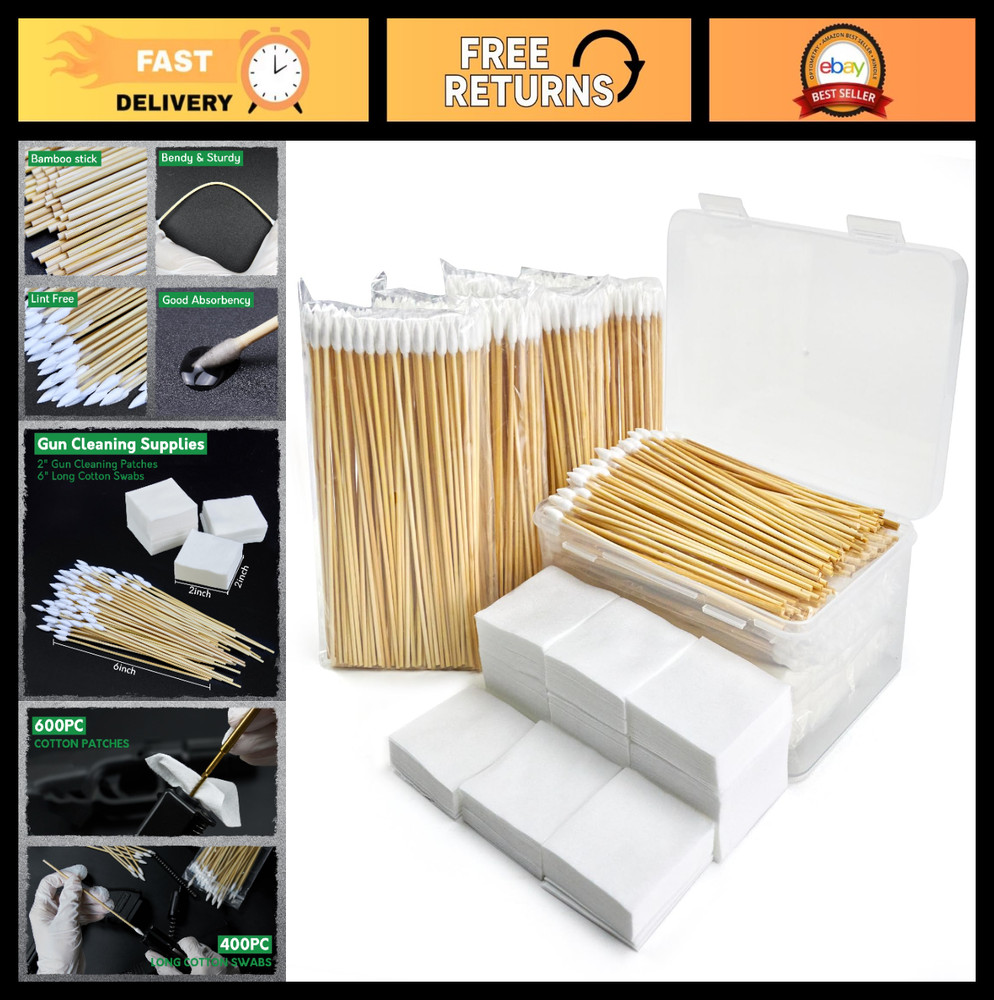 Gun Cleaning Kit – 6″ Cotton Swabs & 2″ Lint-Free Pads, Highly Absorbent Supplie