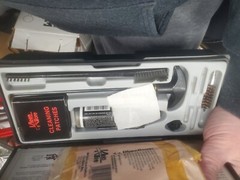 box of gun supplies breech lock challenger press, Die sets, powder trickler,