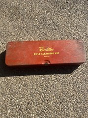 Vintage Metal Revelation 30 Caliber Rifle Cleaning Kit Solvent Bottle 1/2 Full