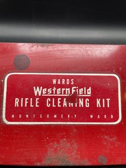 Wards WesternField Tin Case, Shotgun Bore Cleaning Rods, Oil & Cloths VTG