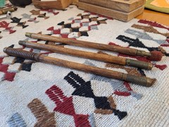 Two Antique 19th Cent Oak Wood and Threaded Brass End Rifle Barrel Cleaning Rods