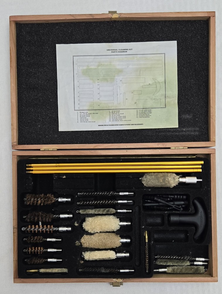 Used Gunmaster Model # UGC 76W Universal Cleaning Kit in Wood Box.