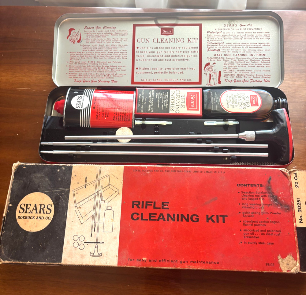 Sears Roebuck & Co. Rifle Cleaning Kit .22 cal. No. 20251 Metal Case and Box
