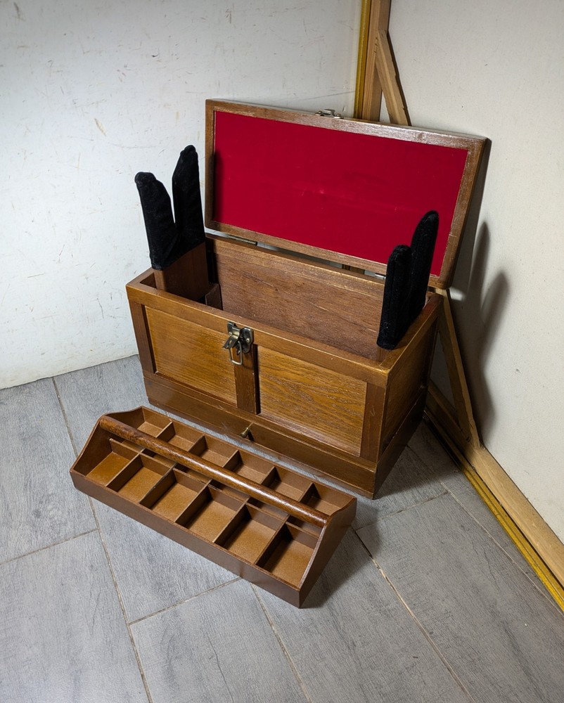 Vintage Rustic Wood Gun Cleaning Tool Box Maintenance + Caddy N49