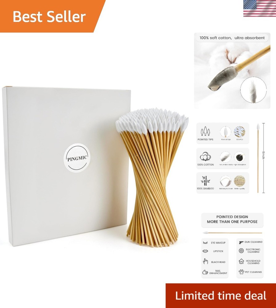 Bamboo Handle Cotton Swabs – 200 PCS 6-Inch for Gun, Arts & Electronics Cleaning