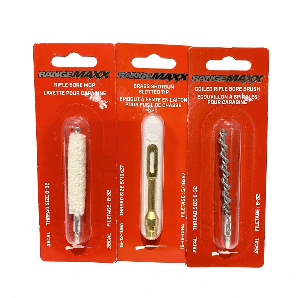 3 RangeMAXX Gun Cleaning Tips Slotted Brass 16-12 Rifle Bore Brush .25 Mop .35