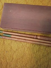 Vintage Antique Wood And Brass Rifle Cleaner Kit Wood Box with Shells