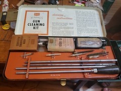 Vintage Ted Williams Rifle Cleaning Kit by Sears. Orange Metal Case. Orig. 1960s