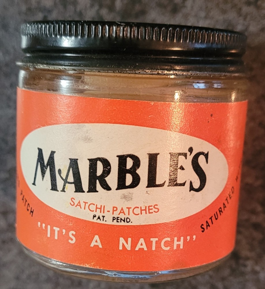 Marble’s Satchi-Patches Small Jar 714 Paper Label Marble Arms Corp Gladstone MI