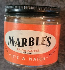 Marble’s Satchi-Patches Small Jar 714 Paper Label Marble Arms Corp Gladstone MI