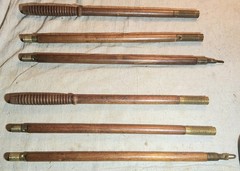 (2) VINTAGE RIFLE GUN BARREL CLEANING RODS WOOD & BRASS-EACH w/ 3 PIECE ASSEMBLY