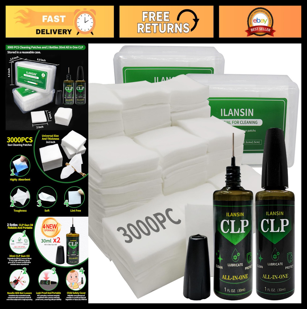3000/1500 Gun Cleaning Patches & CLP Oil, Lint-Free Cloths for Firearms Care