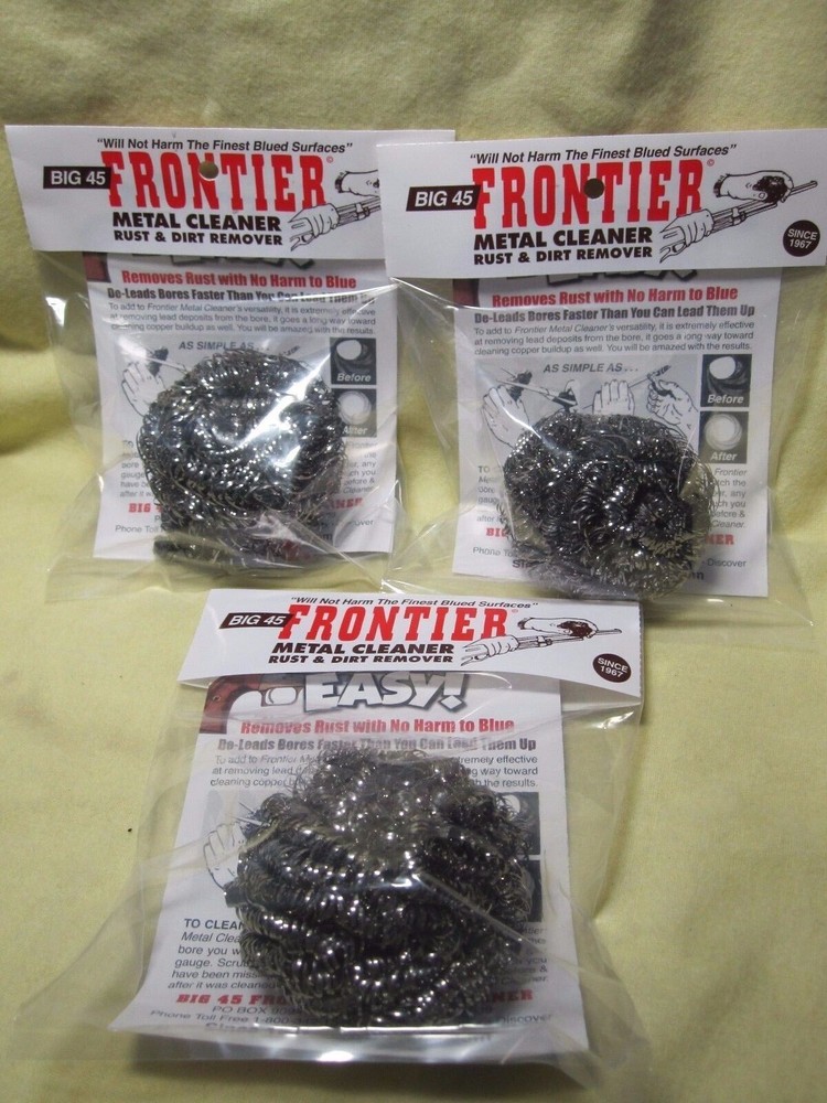 Big 45 Frontier Metal-Bore Cleaner Pads ‘Removes Rust Leaves Bluing’ LOT OF 3