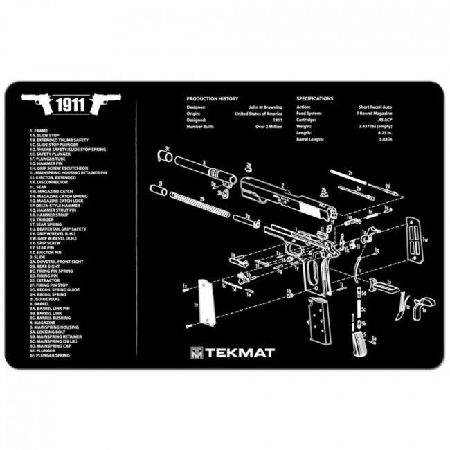 1911 Pistol Mat 11″x17″ Includes Small Microfiber TekTowel for Gun Cleaning