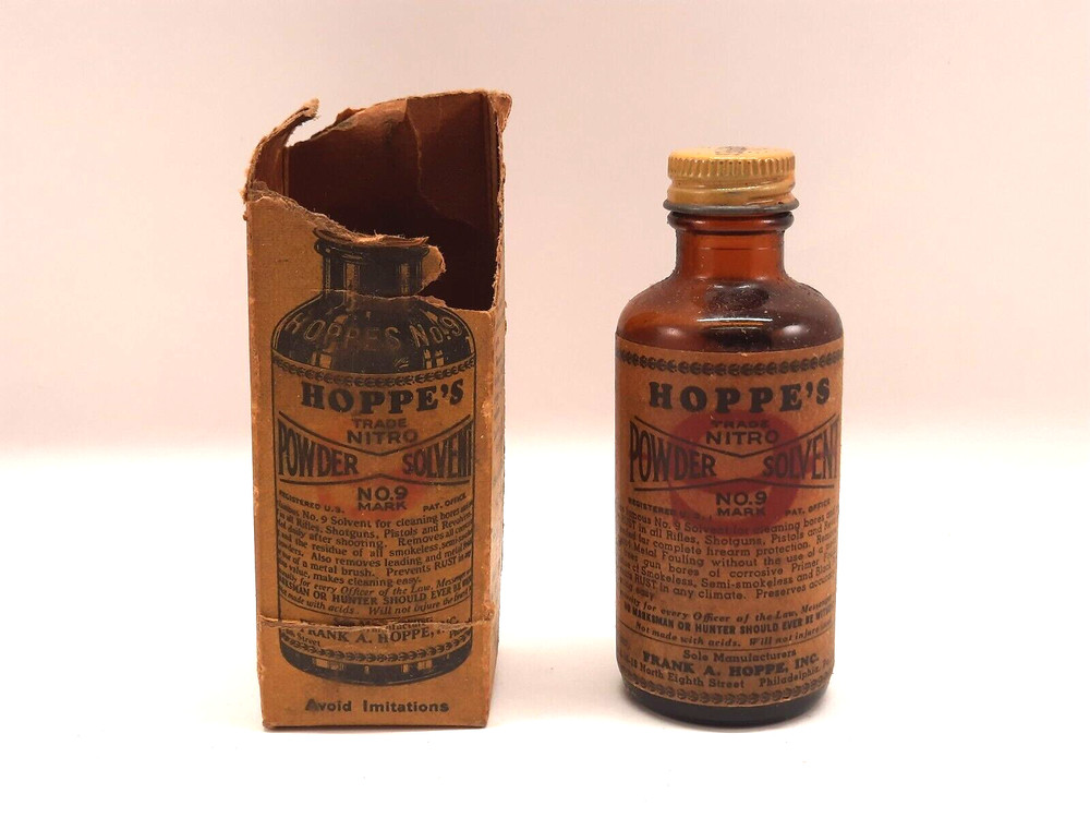 Vtg Hoppe’s No.9 Gun Nitro Powder Solvent Cleaner – almost empty Bottle 2oz