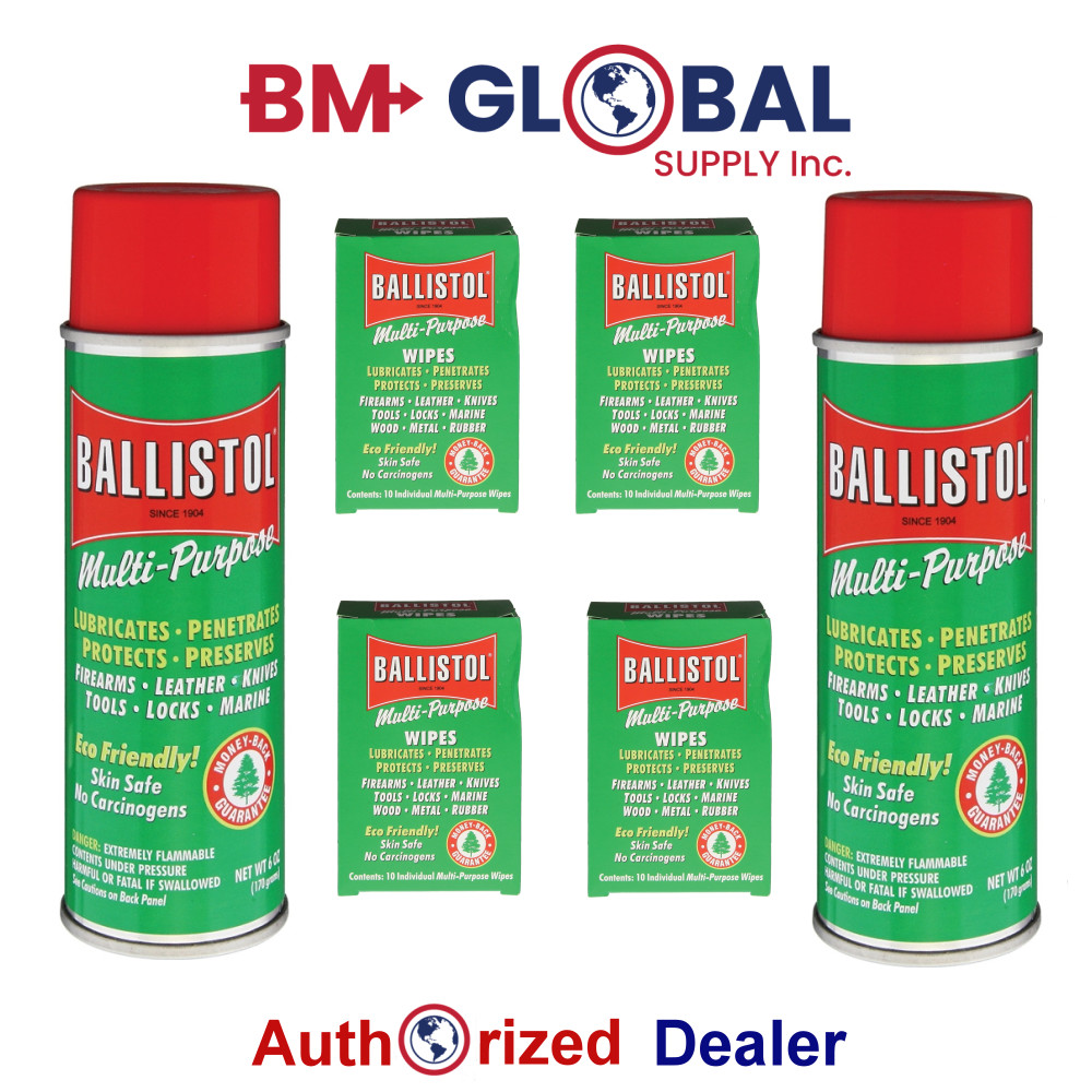 Ballistol 2 Cans Multi Purpose Lubricant Gun Cleaner 6 oz + 40 Guns Wipes &
