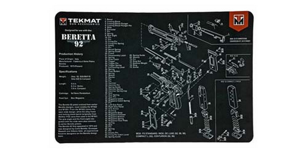TekMat Black 9 mm Luger Pistol Cleaning Mat Neoprene 11″x17″ – R17-BER92