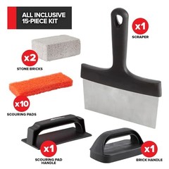 15-Piece Griddle Cleaning Kit, 10 Scouring Pads, 2 Grill Stone Bricks, 15 Piece