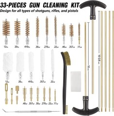 Flissa 33 PCS Gun Cleaning Kit with Solid Brass Rods, Brushes, Mops, Jags, Case