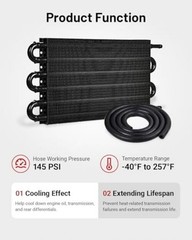 5/16″ Transmission Oil Cooler Tube and Fin Cooler Kit Universal 6 Pass Black