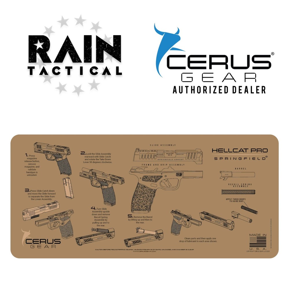 Springfield® Hellcat Pro Instructional Gun Mat Jumbo 12″ X 27″ Cerus Gear FDE