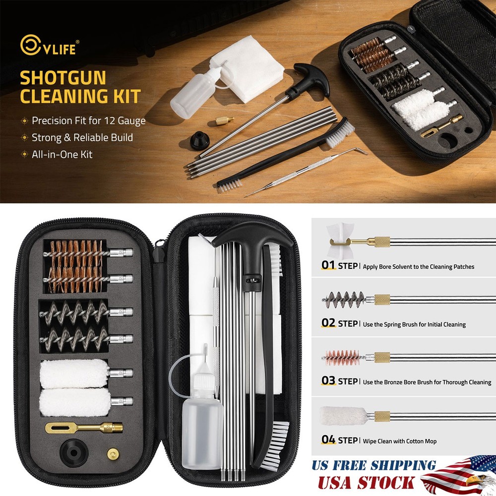 68PCS 12GA Gun Cleaning Kit Pro Universal 12 Gauge Shotgun Cleaner Supplies Set