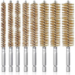 8 Pcs Brass Bore Brush Bristles Cleaning Brush with 1/4 Inch Hex Shank