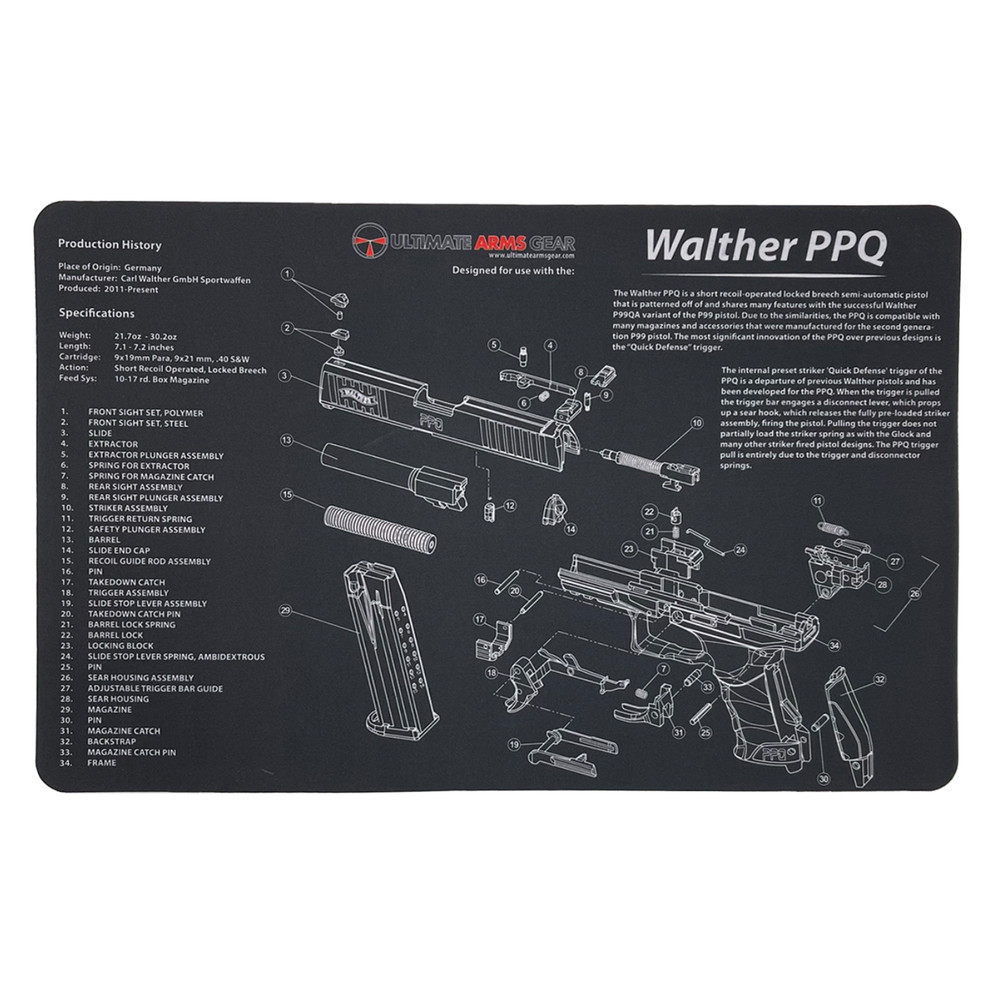 Ultimate Arms Gear Firearm Work/Cleaning Mat Compatible with Walther PPQ Pistols